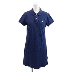 ポロ ラルフローレン POLO RALPH LAUREN ワンピース S 紺 ネイビー 無地 半袖 ポロカラー ひざ丈 /RN ■ECD009