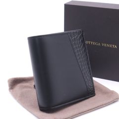 3日以内返品可 極美品 BOTTEGAVENETA ボッテガヴェネタ エキゾチック レザー コンパクトウォレット 583611 二つ折り財布 ブラック クロコダイル カーフレザー メンズ