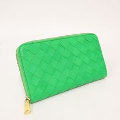 3日以内返品可 美品 BOTTEGAVENETA ボッテガヴェネタ イントレチャート ジップアラウンド ウォレット パラキート 608053 長財布 グリーン ラムスキン メンズ