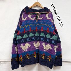 ヴィンテージ AMOS&ANDES ハンドメイド エクアドルニット 総柄 ウール セーター ヴィンテージ メンズ - ISItems【USED】【古着】【中古】50169151