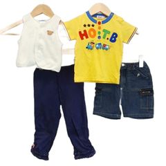 ミキハウス mikihouse バーバリー BURBERRY ファミリア familia 子ども服 まとめ4点セット 80 110 黄 イエロー 白 ホワイト 紺 ネイビー グレー 無地 /RN ■ECD009