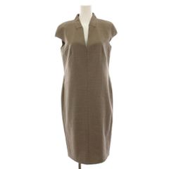 マックスマーラ MAX MARA ワンピース フレンチスリーブ ロング ミモレ ウール ヘリンボーン柄 40 茶 ブラウン 12261119 /HN