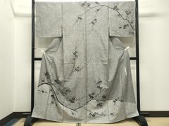 平和屋着物●二代目 川村久太郎　訪問着　枝梅文　たたき染め　黒地　正絹　逸品　未使用　CABM5029gh