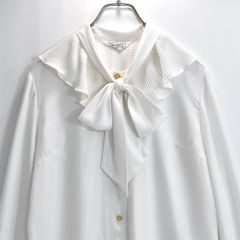 80s EVAN-PICONE エヴァンピコーネ 長袖ブラウス プリーツ ボウタイ 小 