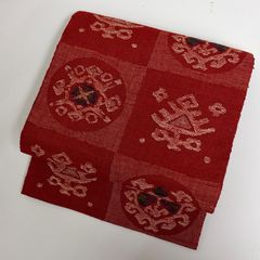 名古屋帯 正絹 真綿紬 花唐草 八寸 c-1862