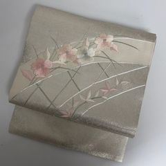 名古屋帯 正絹 刺繍 美しい花 九寸 c-1858