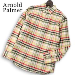Arnold Palmer アーノルドパーマー 通年★ 長袖 オックスフォード チェック柄 ロゴ刺繍 ボタンダウン シャツ Sz.2 メンズ
