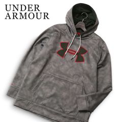UNDER ARMOUR アンダーアーマー 裏起毛 ロゴ刺繍★ 総柄 フーディー パーカー 大きいサイズ Sz.XL メンズ 灰 トレーニング