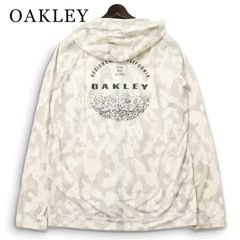 OAKLEY オークリー 通年★ カモフラ 迷彩 総柄 ロゴプリント フーディー ジップ パーカー Sz.L メンズ 白