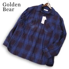 【新品 未使用】 Golden Bear ゴールデンベア 秋冬★ 長袖 チェック ネル シャツ 大きいサイズ Sz.LL メンズ 黒