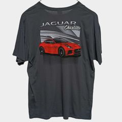 フルーツオブザルーム 企業Tシャツ JAGUAR Fタイプ 2017 グレー XL ビッグシルエット カーグラフィック 両面プリント 日本サイズ2L