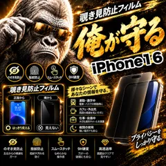 リピート率No1!【iPhone 16.16Pro.16ProMax.16plus】★覗かせない★プライバシー保護☆安心のゴリラガラス☆ 覗き見防止強化ガラスフィルム