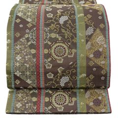 【美品】 袋帯 秀品 葡萄唐草 華文 金糸 小豆色 六通 正絹 【中古】