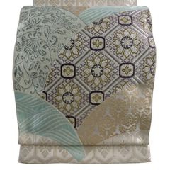袋帯 秀品 関西仕立て 名物裂 華文 亀甲 金銀糸 箔 薄ピンク お太鼓柄 正絹 【中古】