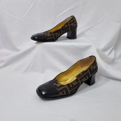 ドゥハヴィンテージ 5 5/230 FENDI フェンディ ヴィンテージ ズッカ ジャガード キャップトゥ スクエアトゥ ブロックヒール パンプス 靴