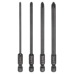 【新品】 uxcell 4本セット #1+#2 十字穴ドライバービット PH1+PH2 1/4インチ 六角シャンク 4インチ (100mm) 長さ 磁性付き 十字頭 ドリルビット S2鋼 工業用 電動工具ドライバービット 黒 1