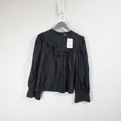 新品 ETOILE ショルダー 袖 パフ エンブロイダリー ブラウス ブラック レディース 90 261008