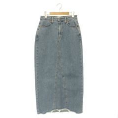 サムシング something デニム ロングスカート タイト ストレッチ カットオフ S ブルー /MY ■OS
