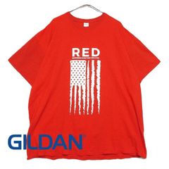 【グラフィックデザイン】GILDAN ギルダン RED（REMEMBER EVERYONE DEPLOYED）星条旗 プリント 半袖Tシャツ 2XLサイズ（肩幅60cm）レッド【湘南倉庫】USED メンズブランド古着　中古 ゆるだぼ　ビッグサイズ T99