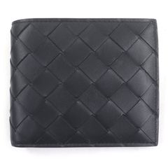美品□BOTTEGAVENETA ボッテガヴェネタ 743211 レザー 現行品 イントレチャート 二つ折り財布 ブラック グリーン 保存袋付き イタリア製
