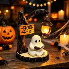 【新品】 ハロウィン ゴースト ライト 飾り ブックシェルフランタン｜可愛いお化けの読書ランプ｜ 屋内 インテリア デコレーション 置物 かわいい 幽霊 お化け ゴースト ランタン ライト｜ハロウィン雑貨｜デスク・棚に最適 (切り株ランタン)