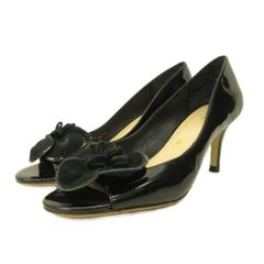 ケイトスペード KATE SPADE パンプス シューズ ハイヒール オープントゥ フラワーモチーフ 7.5 24.5cm 黒 ブラック 0722 ■IBO100
