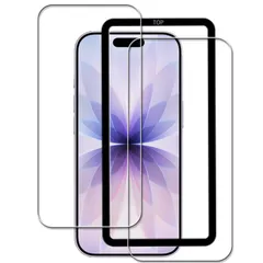 KPNS 対応 iPhone 17 用の ガラスフィルム 2枚入り ガイド枠付き9H 国産旭硝子素材製 強化ガラス 保護フィルム 指紋防止 気泡防止 貼り付け簡単 高光沢 ケース干渉しにくい