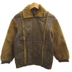 ノーブランド レザージャケット カーフスキン 牛革 本革 上着 11 茶 ブラウン ファー切替 ブルゾン アウター /YU ■GY99