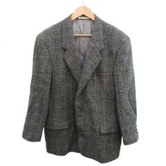 パパス Papas ハリスツイード Harris Tweed 3ボタン テーラードジャケット チェック柄 ウール M46 グレー D0494FJ 47 /RY ■GY50