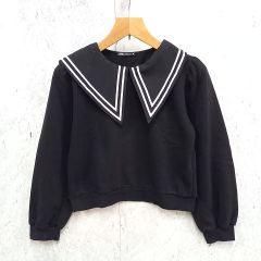 ZARA ザラ トレーナー 裏起毛 エリつき セーラーカラー ショート丈 パフスリーブ ブラック Mサイズ ◎、◇〇☆ 