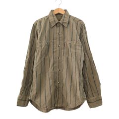 美品 Levi's リーバイス 00's ストライプ ワーク シャツ カットソー オールド M 茶 ブラウン系 メンズ 古着 中古 USED