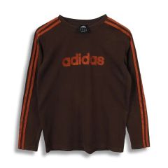 アディダス (WOMEN - M) コットン オールドスクール 刺繍 ロゴ クルーネック 長袖 Tシャツ