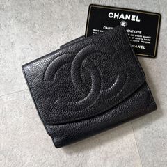CHANEL シャネル タイムレスCC 二つ折り財布 キャビアスキン ウォレット ココマーク  レザー 黒 ブラック wホック