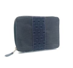 HERMES Hermes Ale Line Agenda Round Zipper Passport Case Notebook Cover Card Case Gray x Black Canvas