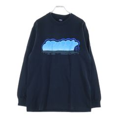 STUSSY (ステューシー) 90s OLD Wave Graphic L/S Tee 波デザイン ロングスリーブTシャツ 長袖 ロンT カットソー 紺タグ USA製 ブラック