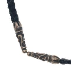 CHROME HEARTS (クロムハーツ) LEATHER BRAID スクロールレザーブレード ネックレス シルバー/ブラック