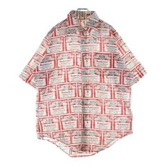 VINTAGE (ヴィンテージ) 70S VINTAGE BUDWEISER S/S SHIRT ヴィンテージ バドワイザー ロゴ総柄 半袖ボタンシャツ レッド/ホワイト