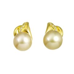 タサキ TASAKI 白蝶真珠 12.7-12.5mm ダイヤ 0.05/0.05ct ピアス K18 YG 750 パール 田崎真珠 Earrings Pierced 90337253