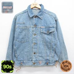 L/古着 ゲス GUESS 長袖 デニム ジャケット メンズ 90年代 90s ジージャン コットン USA製 ネイビー 26oct01
