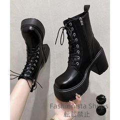 【新品未使用】ショートブーツ 厚底ブーツ レースアップ 