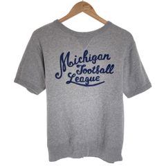 【中古】　Cheswick　スウェット　半袖　トレーナー　トップス　クルーネック　裏起毛　Michigan Football League　ワッペン　アメカジ　古着　/1582