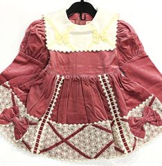【美品】シャーリーテンプル   ベロア ワンピース   ピンク   ビッグカラー   レース リボン  長袖ワンピース   ドレス   レース襟   95   u111 u