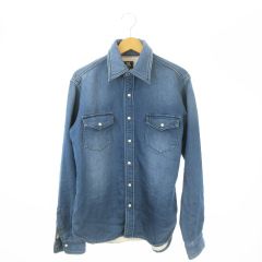 ビームスハート BEAMS HEART シャツ ジャージーデニム M 青 ブルー インディゴ 無地 長袖 スナップボタン /MN32 ■ECC009