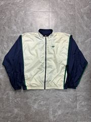 adidas アディダス ナイロンジャケット L 白×ネイビー×緑 80s 90s トラックジャケット US古着