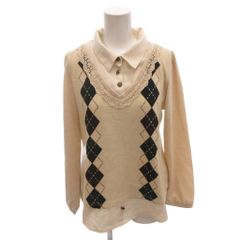 アクシーズファム axes femme シャツ ブラウス ニットレイヤードデザイン M ベージュ アーガイル柄 Vネック 長袖 /TL ■ECA009