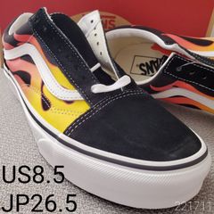 VANSバンズ■新品未使用 2021年 USA企画 OLD SKOOL FLAME オールドスクール フレイム US8.5 JP26.5 黒 本革スエード×キャンバス ファイヤーパターン 炎 SKATE BMX JAZZ