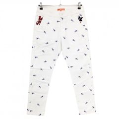 ビームスゴルフ パンツ 白×ブルーネイビー系 ロゴ総柄 ストレッチ レディース M ゴルフウェア BEAMS GOLF