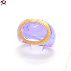 Baccarat バカラ カボション リング 約14号 パルム/バイオレット系カラー クリスタル K18YG 750イエローゴールド 6.89g 箱 お取扱方法用紙
