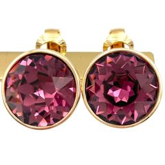 SWAROVSKI スワロフスキー イヤリング ゴールド パープル クリスタル ラウンド スワン ロゴ クリップ式 【de8】