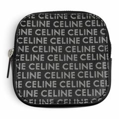 極美品★CELINE セリーヌ 10K743FGH.38SI ロゴ総柄 スクエアパース レザー コインケース ブラック シルバー イタリア製 箱・保存袋付き